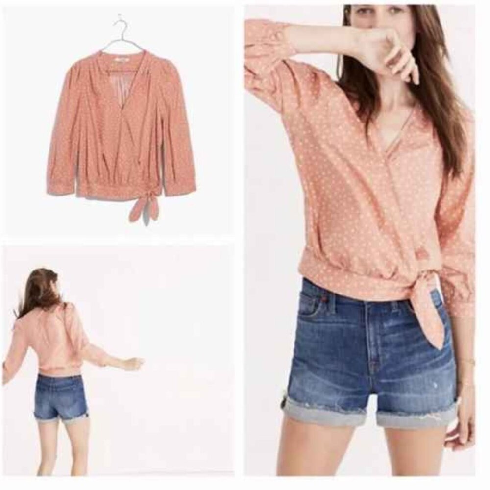 Madewell Coral Peach Scattered Star Wrap Blouse - Size XXS